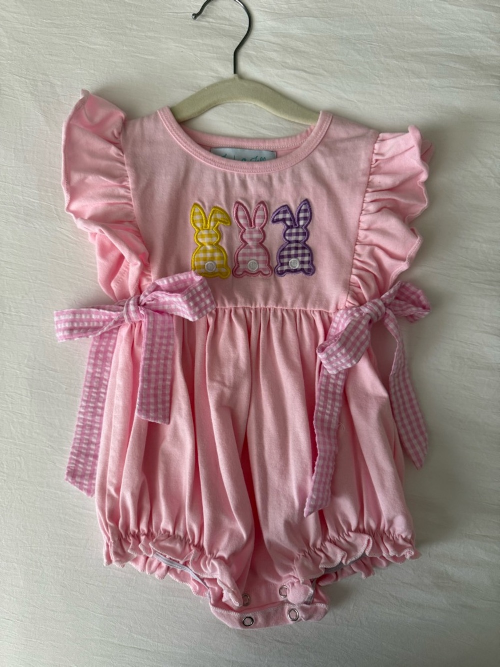 Girls Pink Bunny Appliqué Bubble